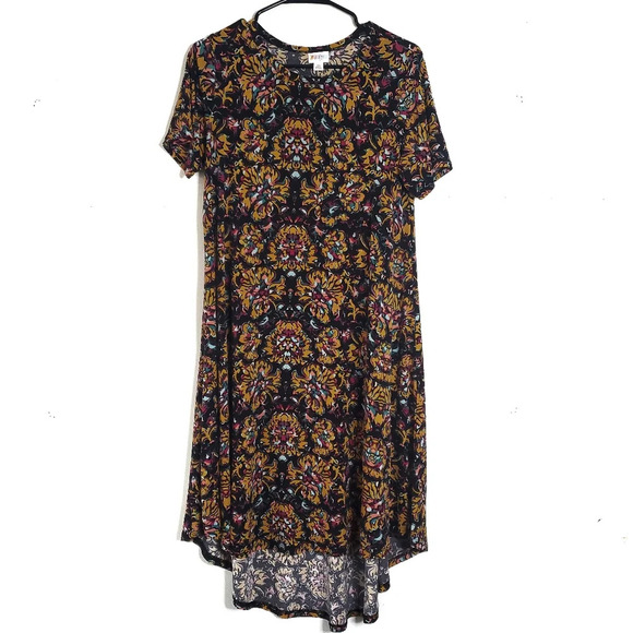 Lularoe Carly Swing Dress Size XS High Low Hemline Short Sleeve Boho Feminine - Picture 1 of 8